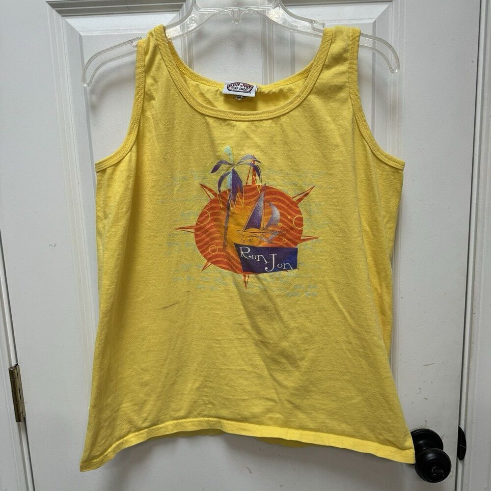 VTG Ron Jon Surf Shop Shirt Large Yellow Tank Top Y2K Made In USA
